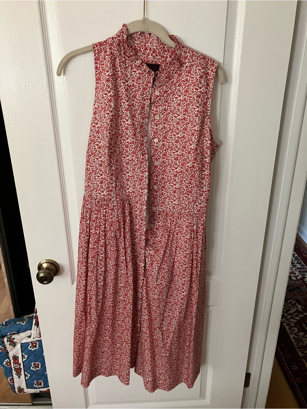 J. Crew Liberty of London Red Micro-Print Sleeveless Midi Dress